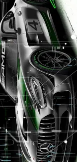 Black and green Mercedes AMG racing car wallpaper.