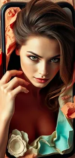 Artistic portrait of woman on mobile wallpaper.