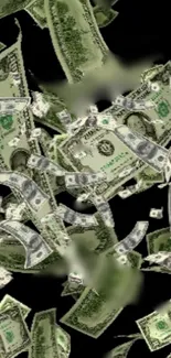 Dynamic wallpaper with falling dollar bills on a black background.