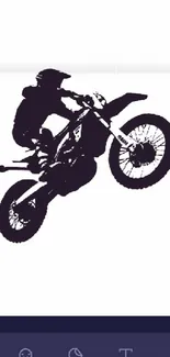 Motorbike stunt silhouette against white background with dark blue borders.