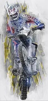 Motocross rider performing a jump in artistic wallpaper design.