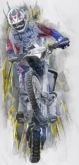 Motocross rider in dynamic action artwork, showcasing extreme sports thrill.