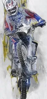 Motocross rider in action wallpaper with bold colors and dynamic design.