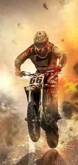 Motocross rider in explosive action wallpaper.