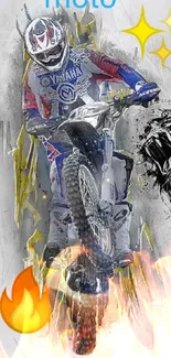 Motocross rider in action, dynamic art with vibrant colors and sports theme.