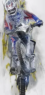 Motocross rider in dynamic action art on mobile wallpaper.