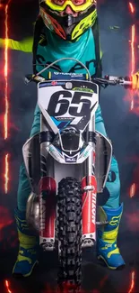 Vibrant motocross wallpaper with dynamic bike and flames.