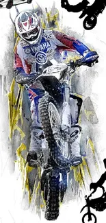 Motocross rider in action with dynamic, bold sports illustrations.