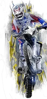 Motocross rider in dynamic artistic pose with vibrant colors.