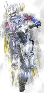 Motocross rider in artistic, dynamic wallpaper design.