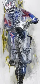 Dynamic motocross rider jumps on a bike against a gray backdrop.