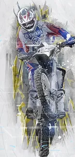 Dynamic dirt bike rider in vibrant, artistic wallpaper design.