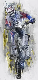 Motocross rider in motion with vibrant artistic flair and dynamic energy.