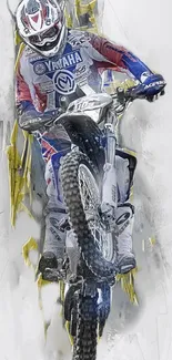 Motocross rider in dynamic, artistic style on mobile wallpaper.