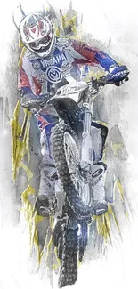 Motocross rider in gray-toned artwork with vibrant energy.
