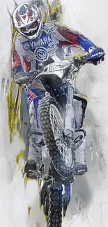 Motocross biker performing a dynamic mid-air stunt in vibrant racing gear.