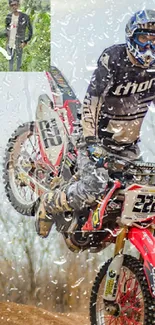 Motocross rider performing daring stunt in vibrant, action-packed wallpaper.