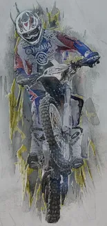 Motocross biker in artistic action, dynamic mobile wallpaper.