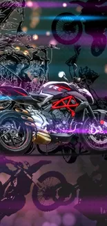 Motorcycle wallpaper with vibrant bokeh background showcasing dynamic adventure.