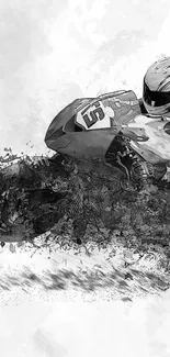 Dynamic black and white motorcycle racing sketch wallpaper.