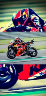 Motorcycle racing wallpaper with vibrant colors and dynamic motion.