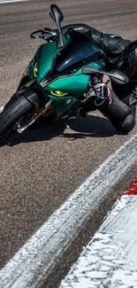 Motorcycle racing on track with dynamic lean