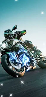 Dynamic motorcycle racing wallpaper with a sleek design and vibrant colors.