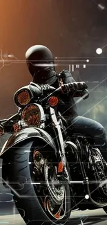 Motorcycle wallpaper featuring a rider and dramatic sky.