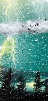 Mountain storm with lightning and glowing roads.