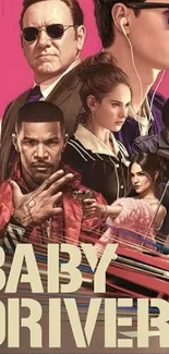 Baby Driver movie poster with vibrant characters and cars.