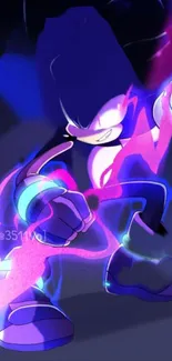 Neon anime character with vibrant purple aura.