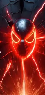 Neon mask glowing in cracked dark art.