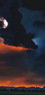 Dynamic night sky with colorful clouds.