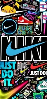 Colorful Nike logo collage mobile wallpaper.