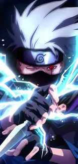 Ninja anime character with blue lightning power.