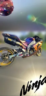 Dynamic Ninja motorcycle wallpaper with vibrant colors.