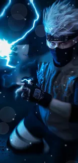 Anime ninja harnesses lightning with electric blue glow.