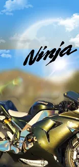 Dynamic Ninja motorcycle with sky background.