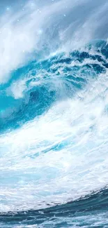 Majestic ocean wave breaking dynamically in deep blue hues.