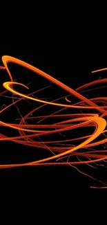 Dynamic orange light streaks on black background mobile wallpaper.