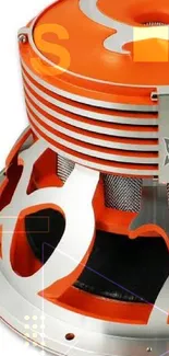 3D orange subwoofer with intricate design and metal elements.