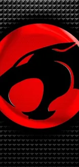 Red panther emblem on textured black background.