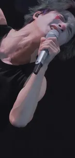 Dynamic singer performing with passion on stage in mobile wallpaper.