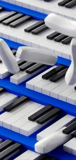 3D piano keys on vibrant blue background.