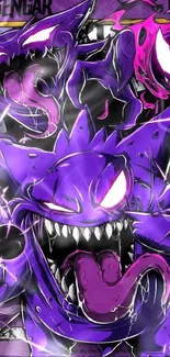 Dynamic purple cartoon monster wallpaper with vibrant design.