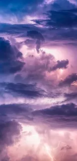 Purple storm clouds with lightning, creating a dramatic and vibrant mobile wallpaper.