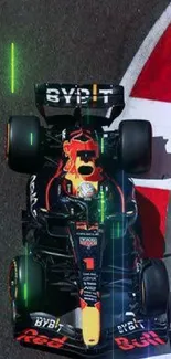 F1 racing car on track with dynamic colors.