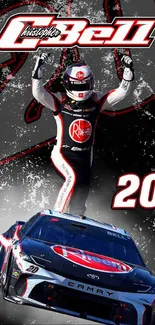 Exciting racing car wallpaper with driver celebration and number 20.