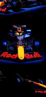 Red Bull racing car in dynamic motion.