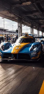 Dynamic race car in vibrant colors on a track.